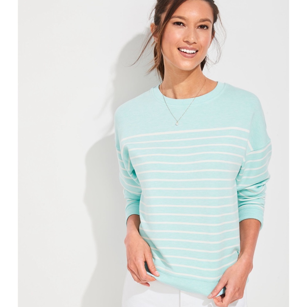 Vineyard Vines Mint Green and White Striped Crewneck Sweatshirt